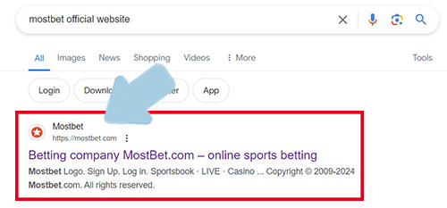 Open the official Mostbet website