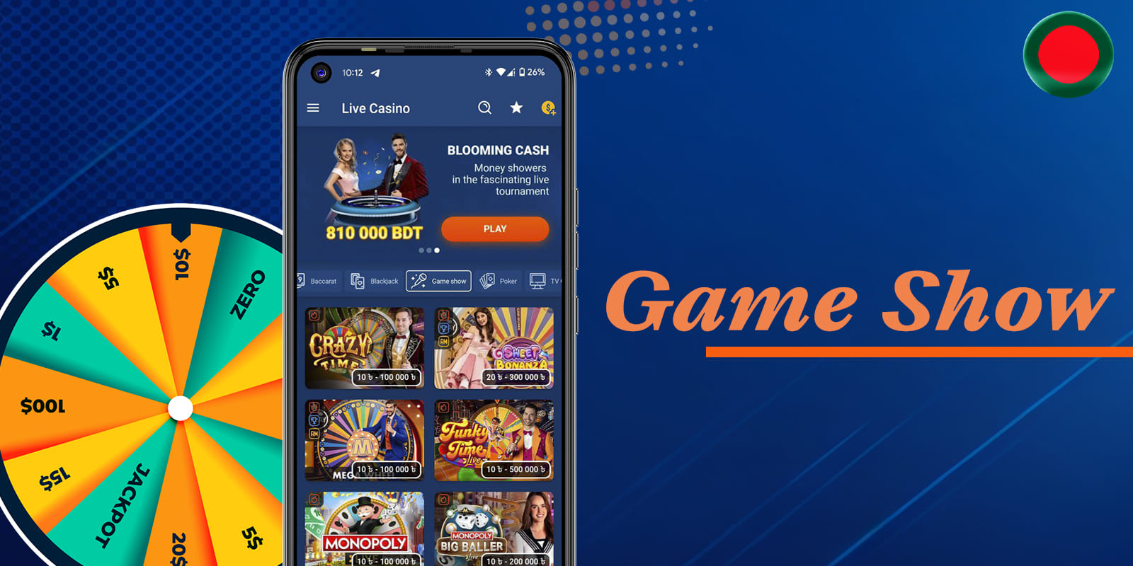Various types of live games show on the Mostbet platform
