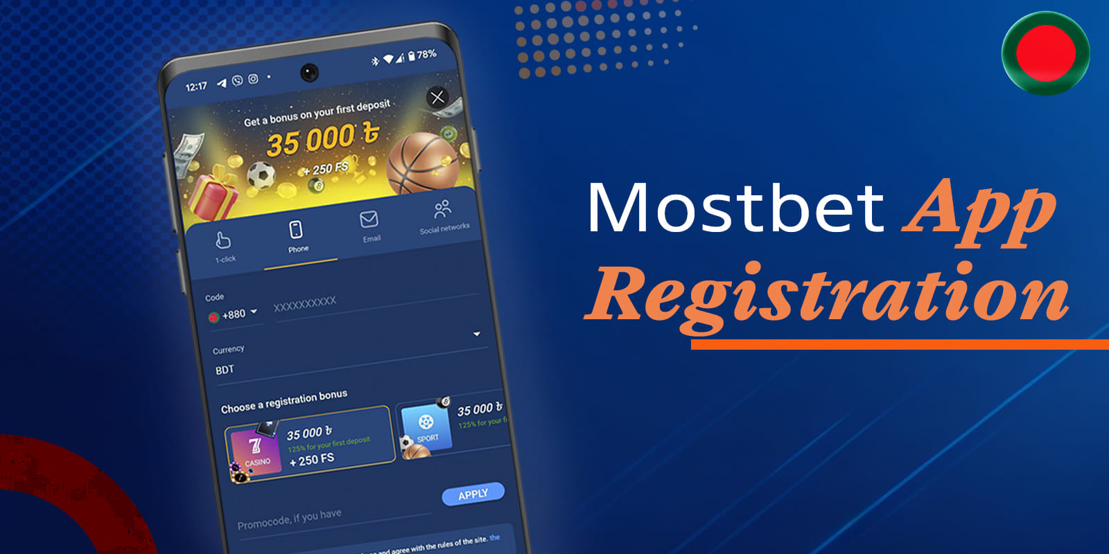 Register in Mosbet mobile app